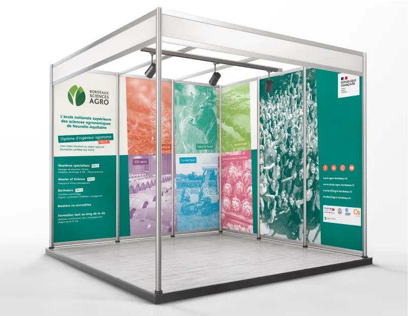 plan 3d d'un stand designé pour un salon 